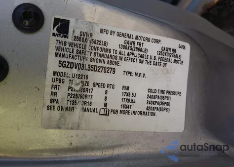 2005 Saturn Relay Fwd from USA, damaged, VIN 5GZDV03L35D270279